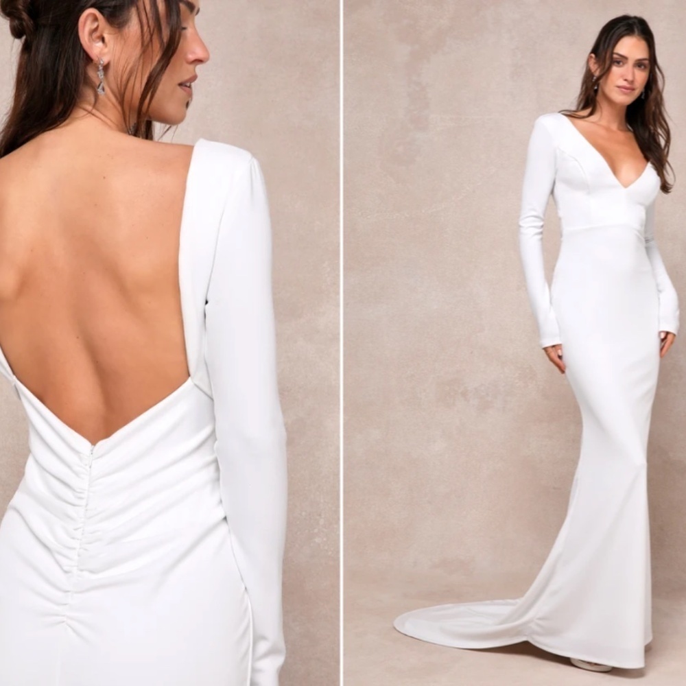 LULUS Sexy Chic Bridal Wedding Elegant Sophisticated Long Sleeve Mermaid Gown